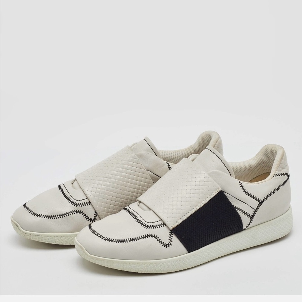Bottega Veneta White Leather Intrecciato Slip On Sneakers